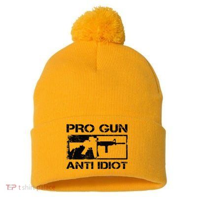 Pro Gun Anti Idiot 2nd Amendment Ar15 Rifle Gun Rights Pom Pom 12in Knit Beanie