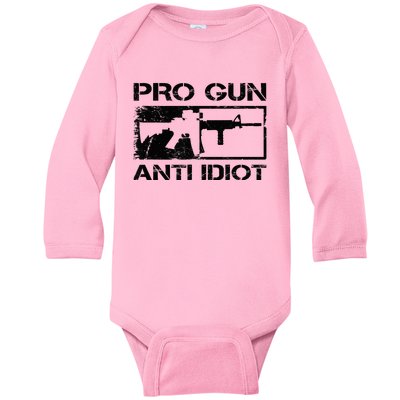 Pro Gun Anti Idiot 2nd Amendment Ar15 Rifle Gun Rights Baby Long Sleeve Bodysuit