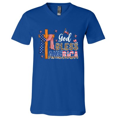 Patriotic God Bless America Usa Flag Colors For Christians Gift V-Neck T-Shirt