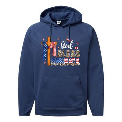 Patriotic God Bless America Usa Flag Colors For Christians Gift Performance Fleece Hoodie