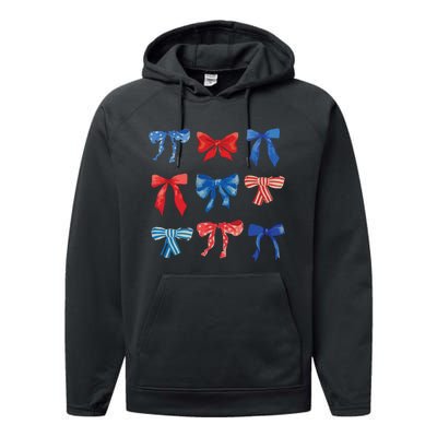 Patriotic Girl Boho Coquette Bows Performance Fleece Hoodie