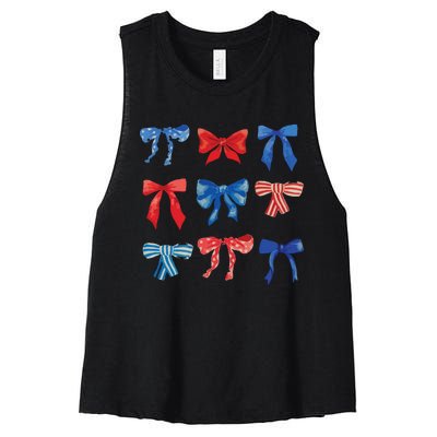 Patriotic Girl Boho Coquette Bows Women's Racerback Cropped Tank