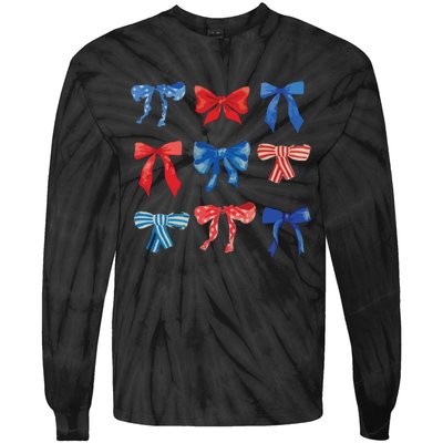 Patriotic Girl Boho Coquette Bows Tie-Dye Long Sleeve Shirt