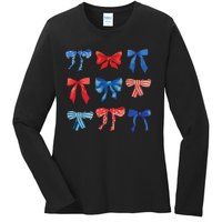 Patriotic Girl Boho Coquette Bows Ladies Long Sleeve Shirt