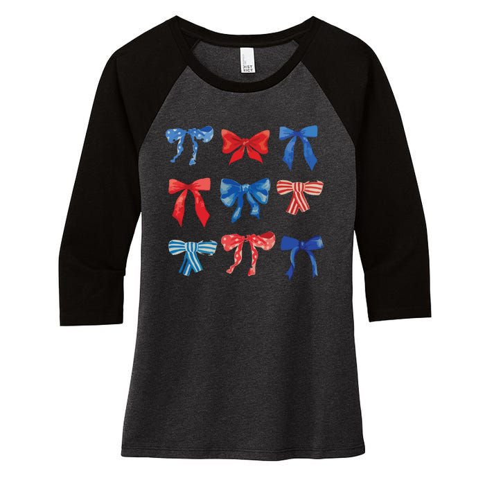 Patriotic Girl Boho Coquette Bows Women's Tri-Blend 3/4-Sleeve Raglan Shirt