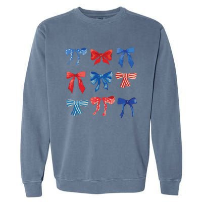 Patriotic Girl Boho Coquette Bows Garment-Dyed Sweatshirt