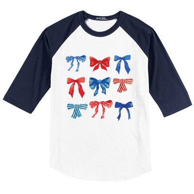 Patriotic Girl Boho Coquette Bows Baseball Sleeve Shirt