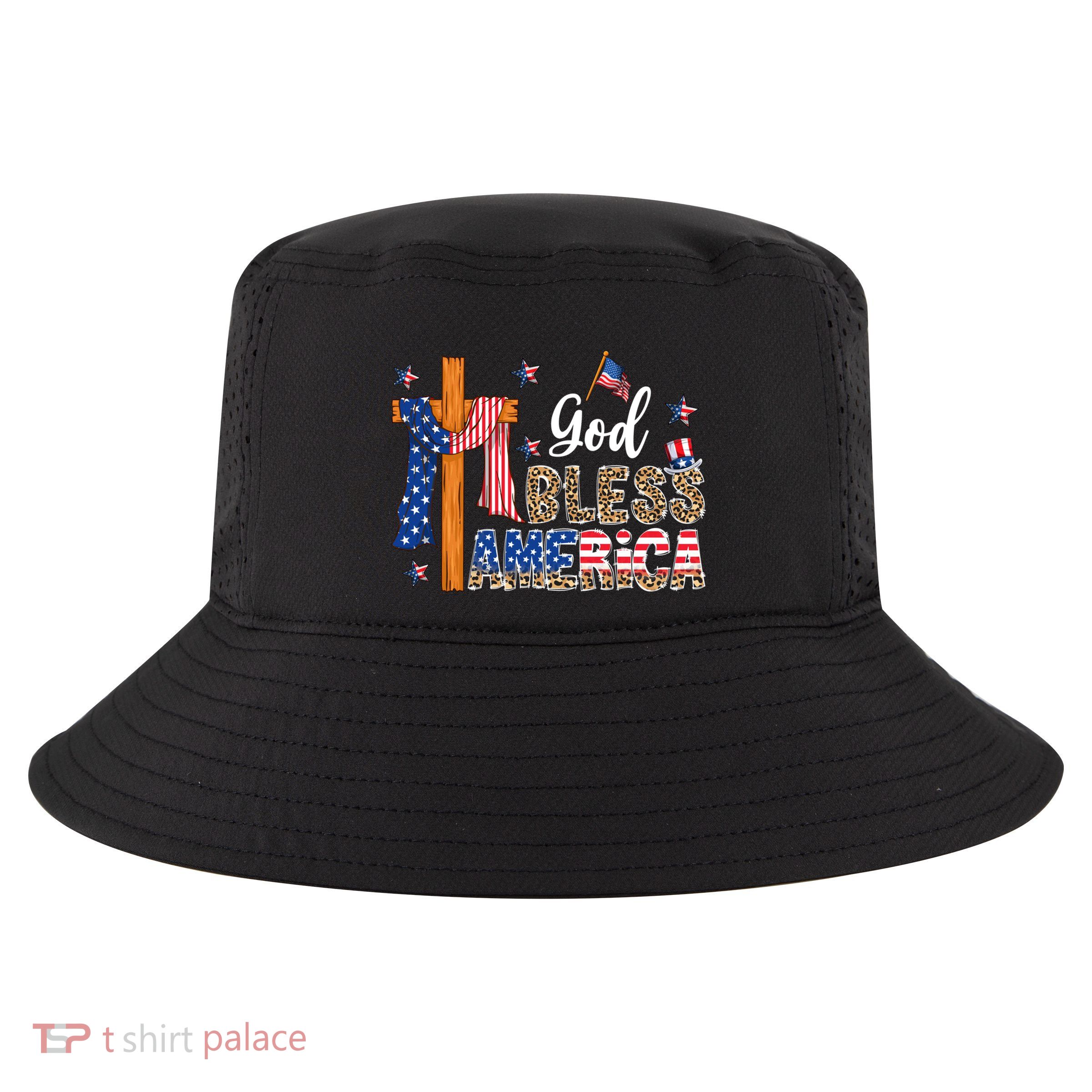 Patriotic God Bless America Usa Flag Colors For Christians Gift Cool Comfort Performance Bucket Hat