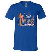 Patriotic God Bless America Usa Flag Colors For Christians Gift V-Neck T-Shirt