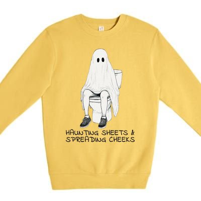 Pooping Ghost Bathroom Graphic Funny Embarrassing Halloween Premium Crewneck Sweatshirt