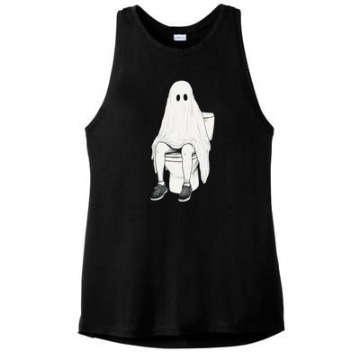 Pooping Ghost Bathroom Graphic Funny Embarrassing Halloween Ladies PosiCharge Tri-Blend Wicking Tank