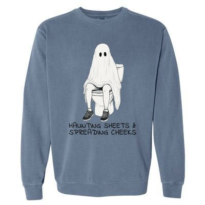 Pooping Ghost Bathroom Graphic Funny Embarrassing Halloween Garment-Dyed Sweatshirt