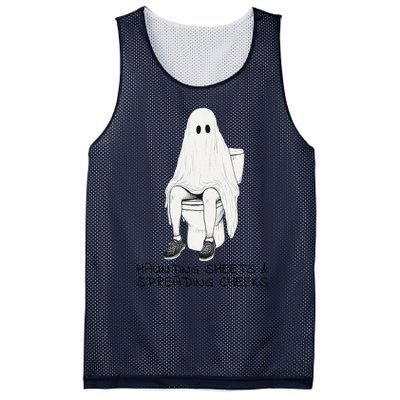 Pooping Ghost Bathroom Graphic Funny Embarrassing Halloween Mesh Reversible Basketball Jersey Tank