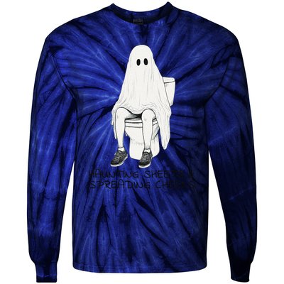 Pooping Ghost Bathroom Graphic Funny Embarrassing Halloween Tie-Dye Long Sleeve Shirt