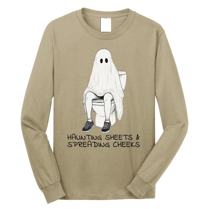 Pooping Ghost Bathroom Graphic Funny Embarrassing Halloween Long Sleeve Shirt