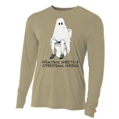 Pooping Ghost Bathroom Graphic Funny Embarrassing Halloween Cooling Performance Long Sleeve Crew