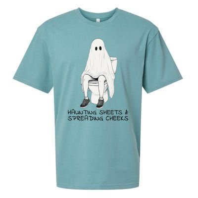 Pooping Ghost Bathroom Graphic Funny Embarrassing Halloween Sueded Cloud Jersey T-Shirt