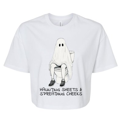 Pooping Ghost Bathroom Graphic Funny Embarrassing Halloween Bella+Canvas Jersey Crop Tee