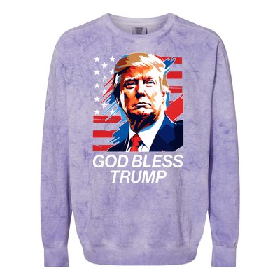 Patriotic God Bless Trump Colorblast Crewneck Sweatshirt