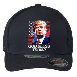 Patriotic God Bless Trump Flexfit Unipanel Trucker Cap