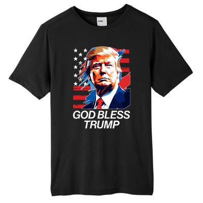 Patriotic God Bless Trump Tall Fusion ChromaSoft Performance T-Shirt