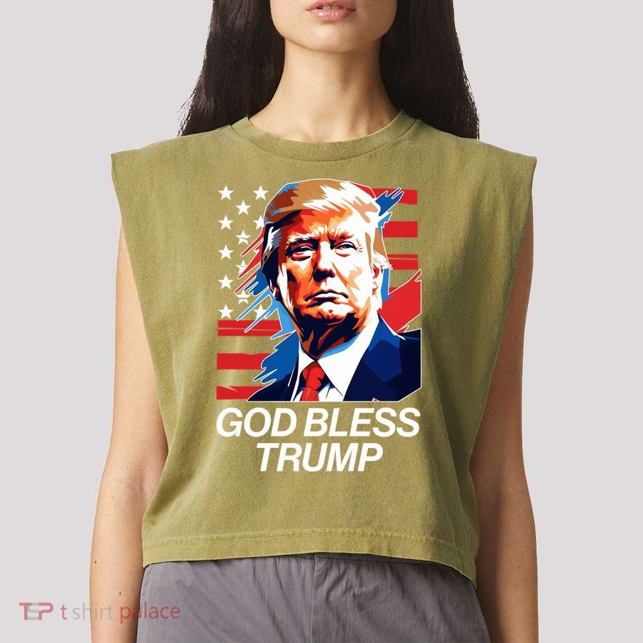 Patriotic God Bless Trump Garment-Dyed Women's Muscle Tee