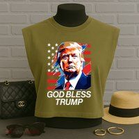 Patriotic God Bless Trump Garment-Dyed Women's Muscle Tee