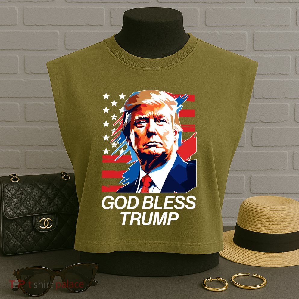 Patriotic God Bless Trump Garment-Dyed Women's Muscle Tee