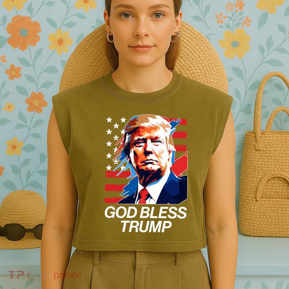 Patriotic God Bless Trump Garment-Dyed Women's Muscle Tee