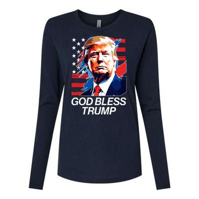 Patriotic God Bless Trump Womens Cotton Relaxed Long Sleeve T-Shirt