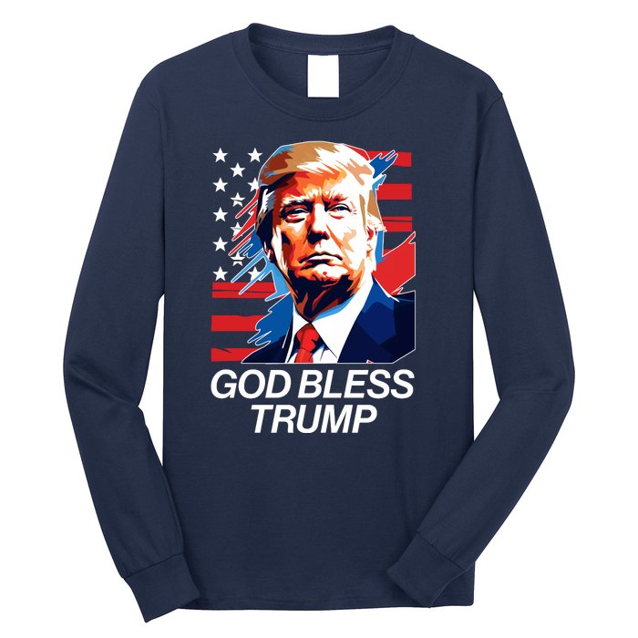 Patriotic God Bless Trump Long Sleeve Shirt