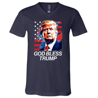 Patriotic God Bless Trump V-Neck T-Shirt