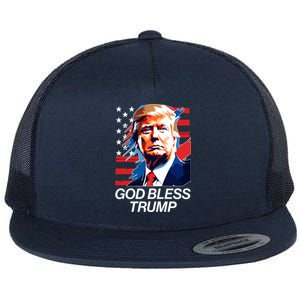 Patriotic God Bless Trump Flat Bill Trucker Hat