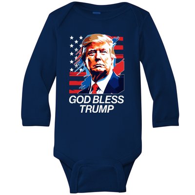 Patriotic God Bless Trump Baby Long Sleeve Bodysuit