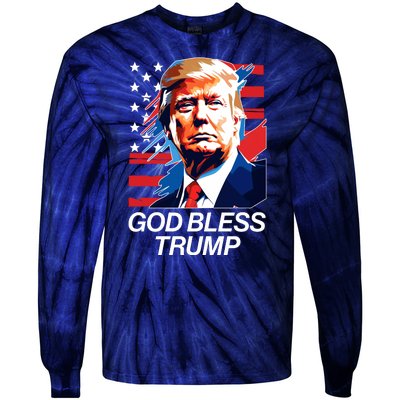 Patriotic God Bless Trump Tie-Dye Long Sleeve Shirt