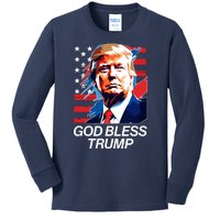 Patriotic God Bless Trump Kids Long Sleeve Shirt