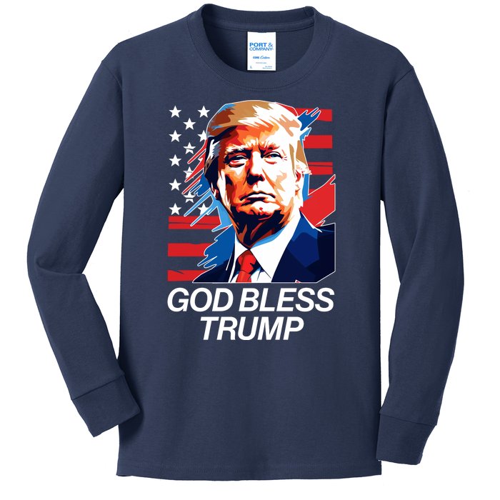 Patriotic God Bless Trump Kids Long Sleeve Shirt