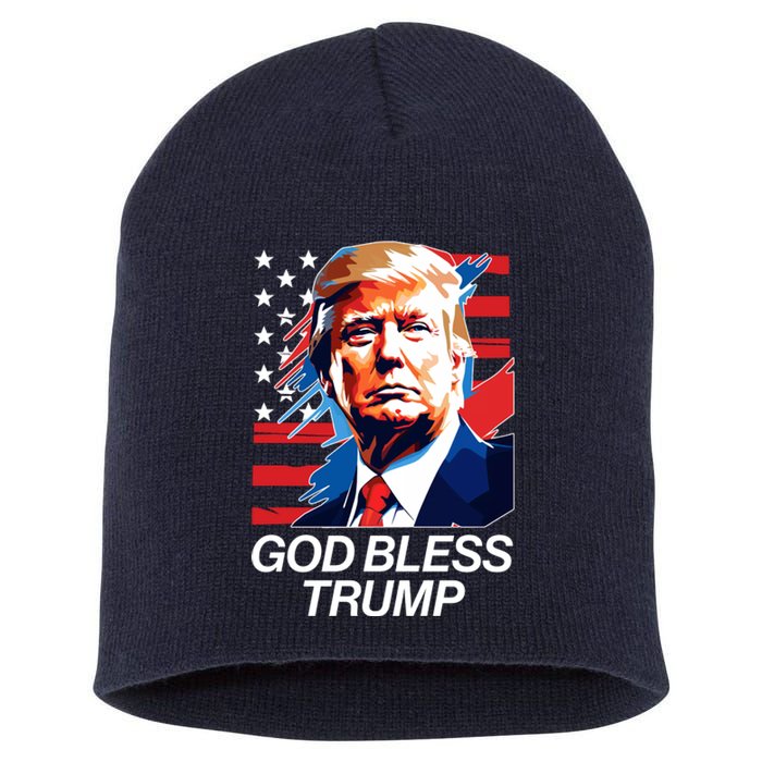 Patriotic God Bless Trump Short Acrylic Beanie