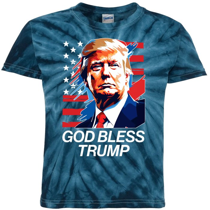 Patriotic God Bless Trump Kids Tie-Dye T-Shirt