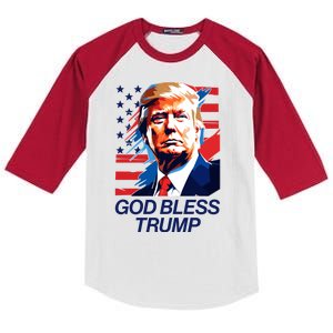 Patriotic God Bless Trump Kids Colorblock Raglan Jersey