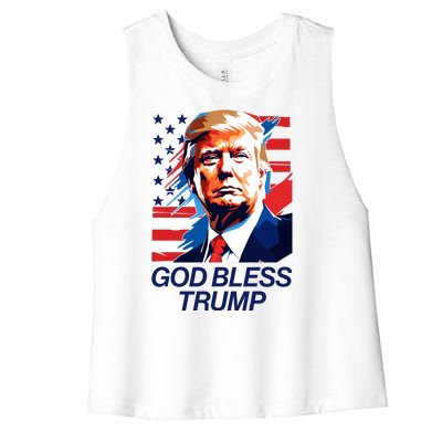 Patriotic God Bless Trump Women's Racerback Cropped Tank