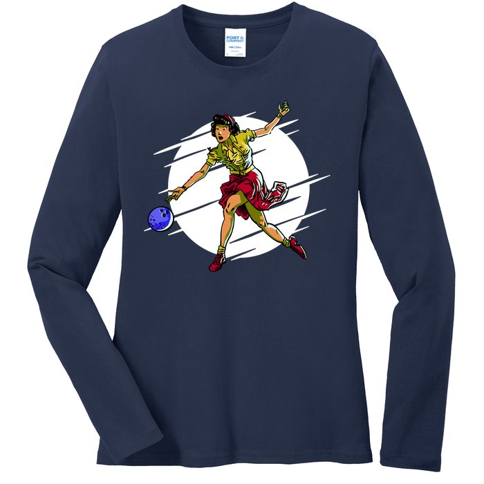 Pinup Girl Bowling Ladies Long Sleeve Shirt