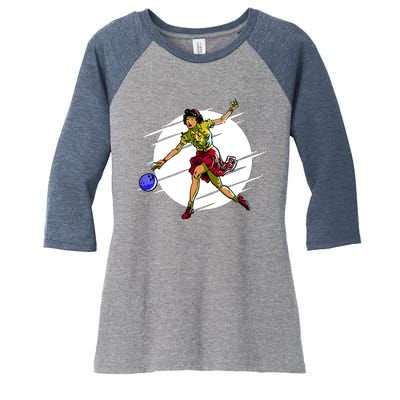 Pinup Girl Bowling Women's Tri-Blend 3/4-Sleeve Raglan Shirt