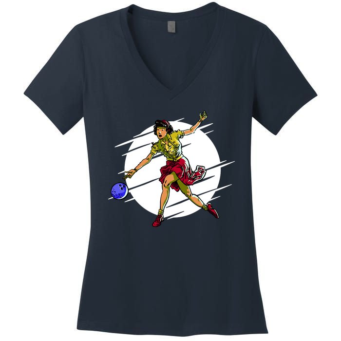 Pinup Girl Bowling Women's V-Neck T-Shirt