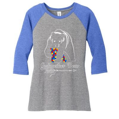 Proud Godmother Bear Autism Awareness Month Autistic Support Gift Women's Tri-Blend 3/4-Sleeve Raglan Shirt