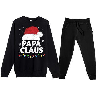 Papa Grandpa Claus Christmas Lights Matching Family Pajama Gift Premium Crewneck Sweatsuit Set