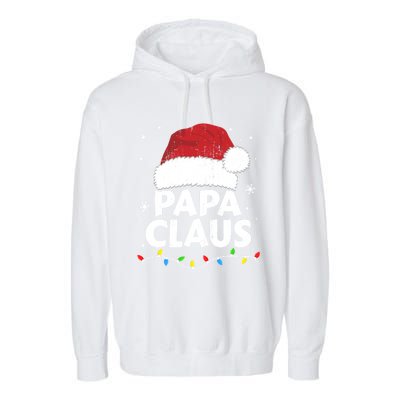 Papa Grandpa Claus Christmas Lights Matching Family Pajama Gift Garment-Dyed Fleece Hoodie