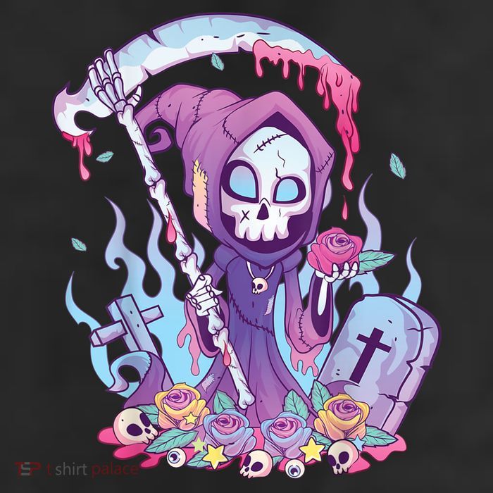 Pastel Goth Creepy Death Grim Reaper Kawaii Occult Menhera 7 Panel Mesh Trucker Snapback Hat