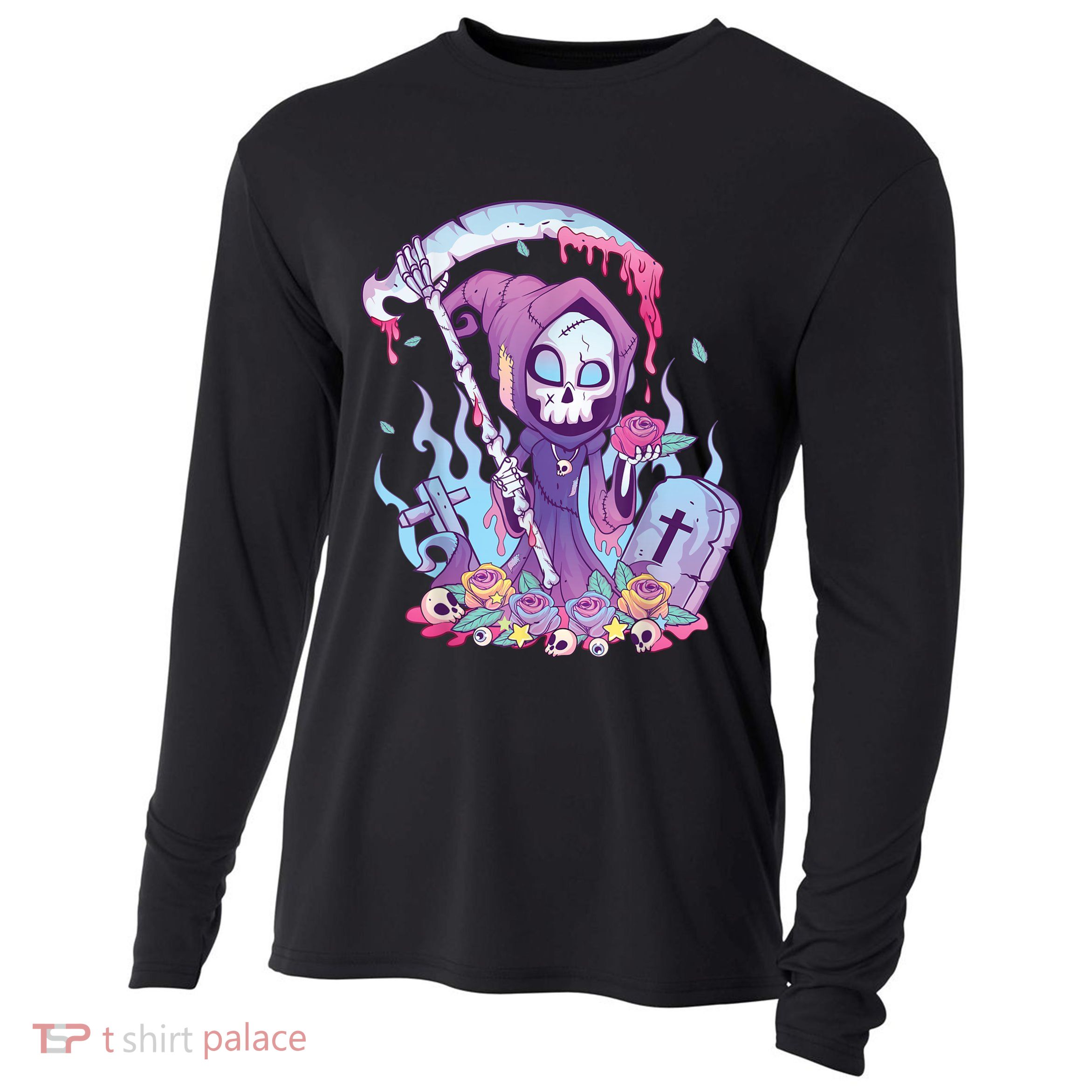 Pastel Goth Creepy Death Grim Reaper Kawaii Occult Menhera Cooling Performance Long Sleeve Crew