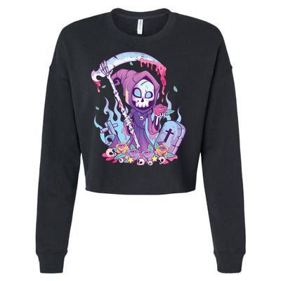 Pastel Goth Creepy Death Grim Reaper Kawaii Occult Menhera Cropped Pullover Crew